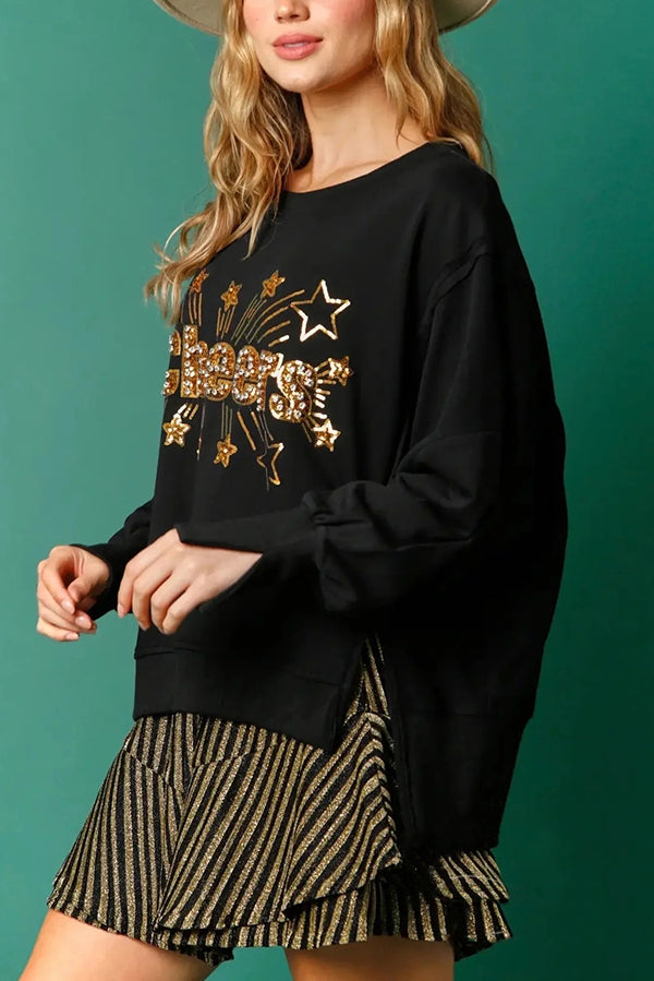 EB | Weihnachts-Pailletten-Lässiger Rundhals Langarm-Sweatshirt