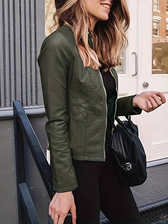 EB | Reißverschluss Vorne Kunstleder Cropped Jacke