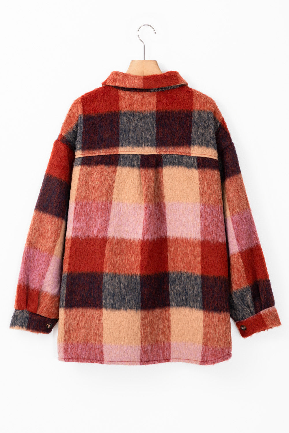 EB | Geräumige Karierte Orange Freizeitjacke mit Pattentaschen und Knöpfen