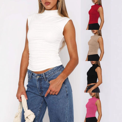 EB | Semi-Rollkragen einfarbig slim-fit ärmellose Spice Girl Weste
