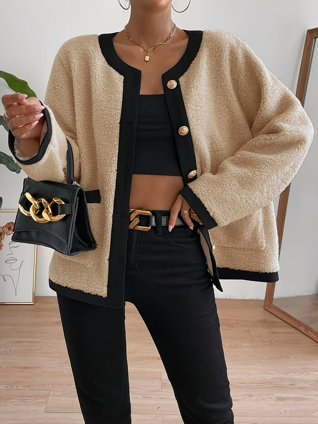 EB | Kurze Jacke mit Kontrastdetails Polyester Stilvoll und Komfortabel