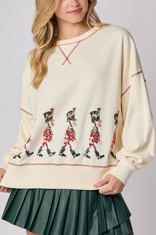 EB | Weihnachts Soldat Pailletten Langarm Freizeit Sweatshirt