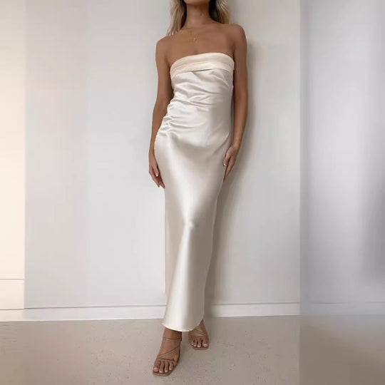 EB | Satin rückenfreies Röhrentop Kleid