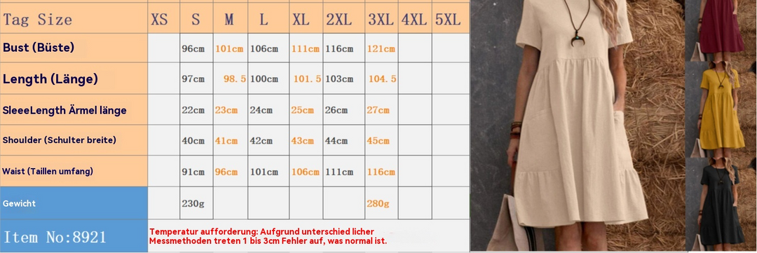 EB | Lose Tasche einfarbig Rundhalsausschnitt Kleid