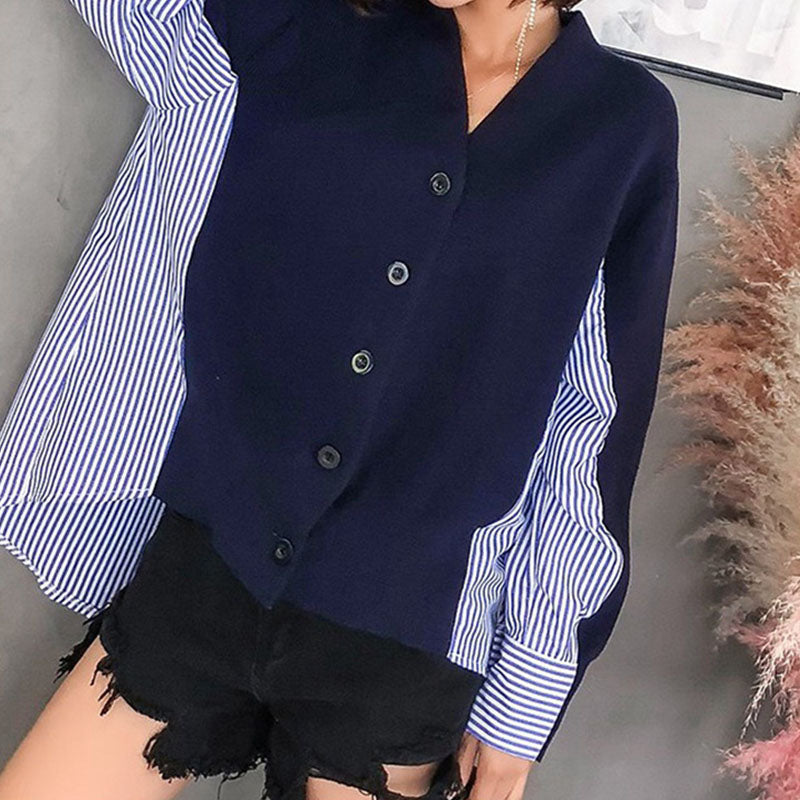 EB | Einzigartiger Strickcardigan mit Hemdärmeln Weich und Trendy Kontrastdesign