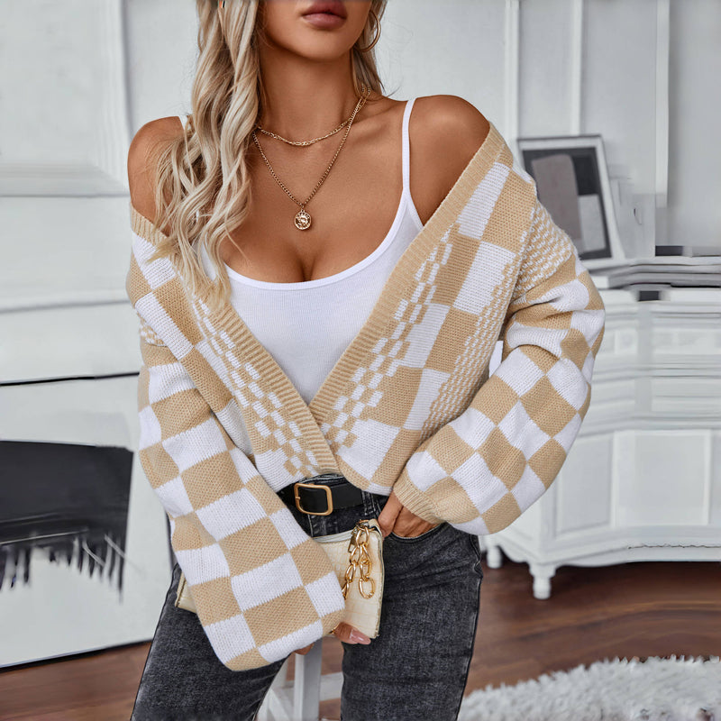 EB | Karierter Strick Strickjacke
