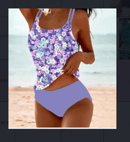 EB | Retro Hochgeschnittenes Bikini mit Stranddruck