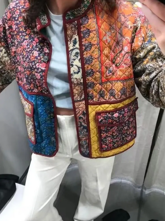 EB | Floral Print Coat With Patchwork Pockets