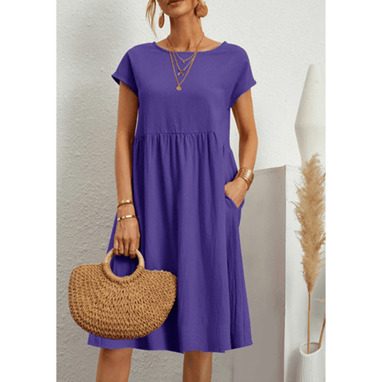 EB | Damen Baumwoll Leinen Midi Kleid