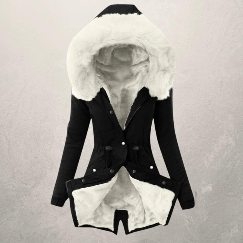 EB | Parka-Jacke mittellang Fit Mit Kunstpelz gefüttert Kapuze mit Knopfverschluss