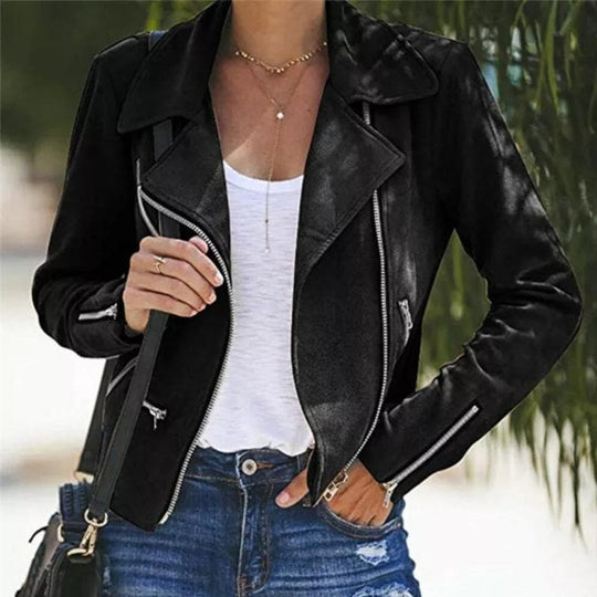 EB | Kurze Wildlederjacke mit Reißverschlüssen Kunstleder Modern und Stylisch