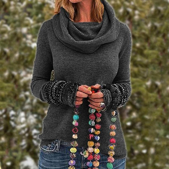 EB | Wolle Cowl Neck Pullover Sweatshirt Lässiger Schnitt Pullover