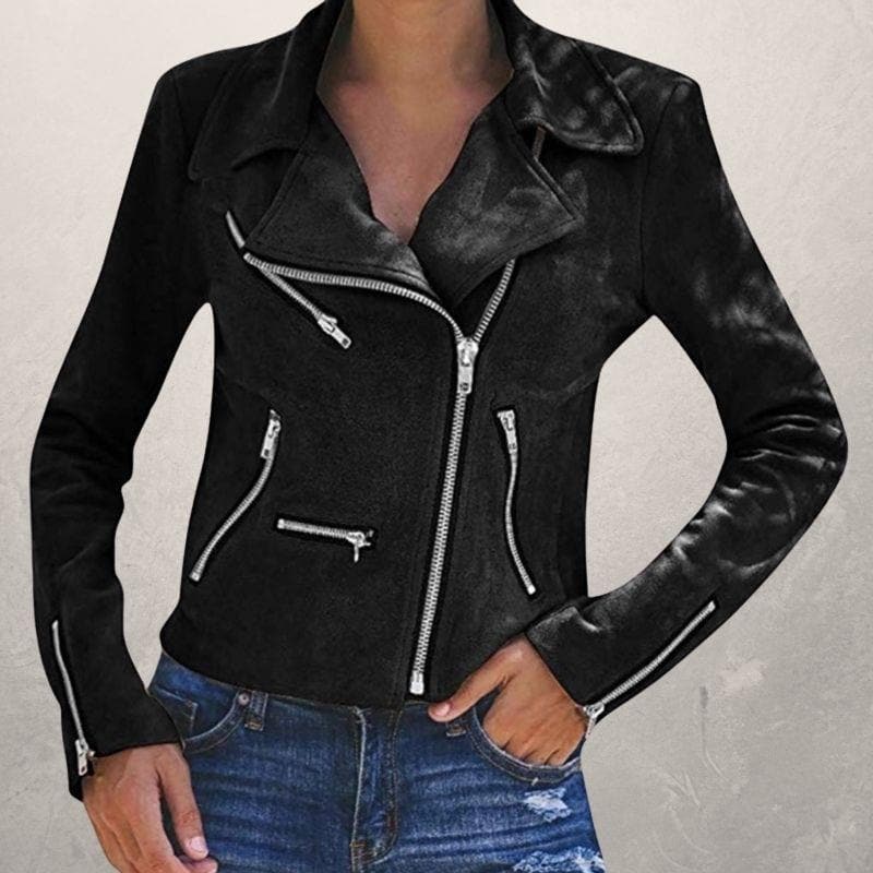 EB | Kurze Wildlederjacke mit Reißverschlüssen Kunstleder Modern und Stylisch
