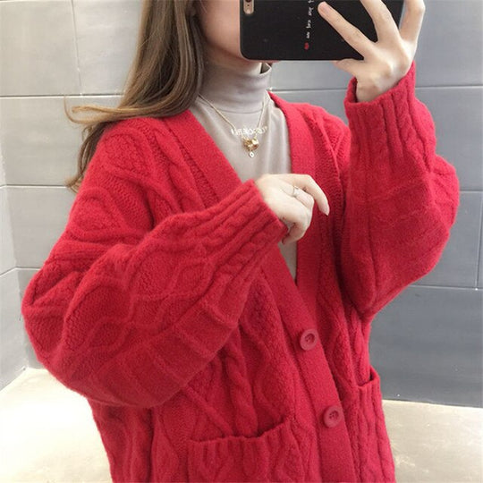 EB | gestrickte Jacke Lang, dick und warm