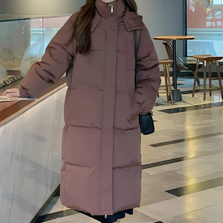 EB | Lange Daunenjacke mit Kapuze für Frauen Ideal für Herbst Winter