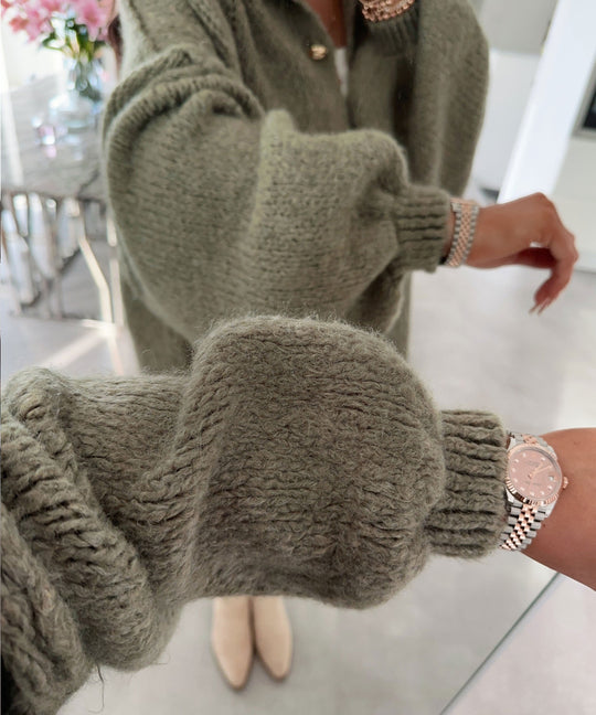 EB | Gemütlicher, Übergrößen-Cardigan In Weichem Khaki