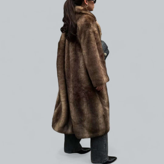 EB | Eleganter Kunstfell Langer Trenchcoat