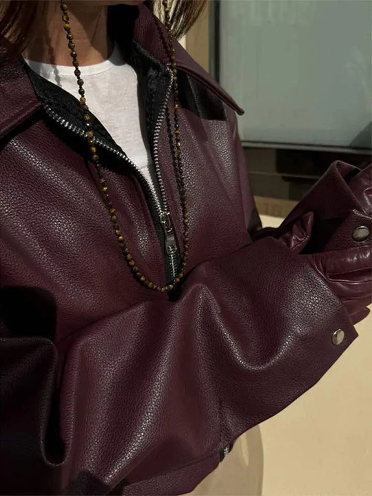 EB | Trendige Bordeaux Lederjacke