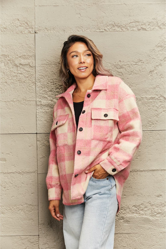 EB | Karierte Kragenknopf Jacke