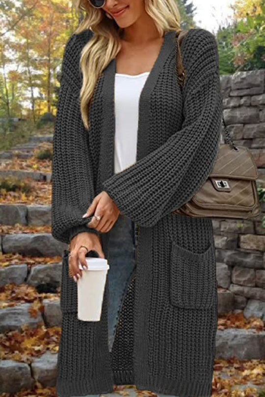 EB | Länge Locker Oversized Doppelte Tasche Cardigan Sweater Jacke