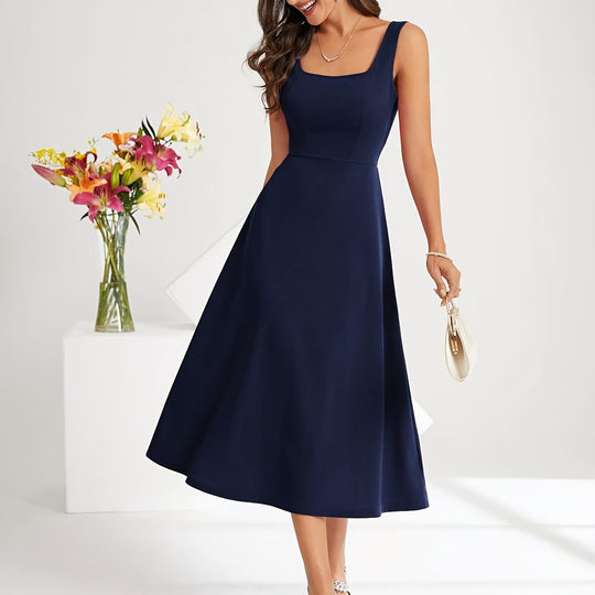 EB | Elegantes Kleid mit Trägern Dunkelblau Farbe