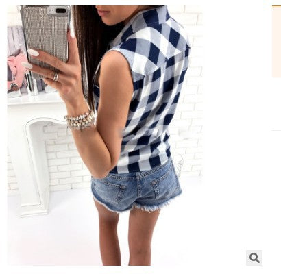 Damen lässige Karo-Hemdbluse mit Knopfleiste EB