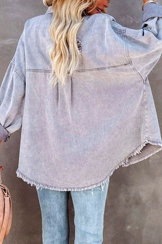 EB | Revers Langarm Ripped Denim Jacke