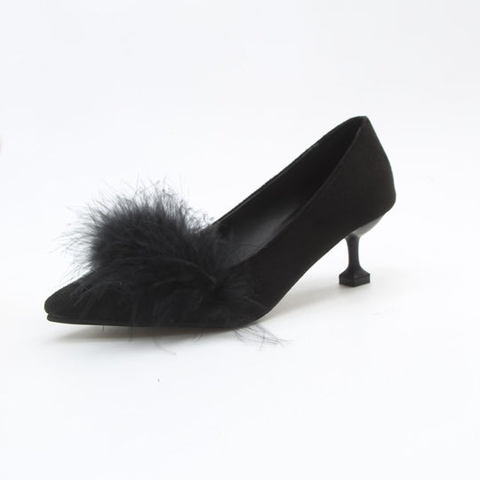 Damen elegante Pumps mit Federdetails und geschwungenem Absatz EB