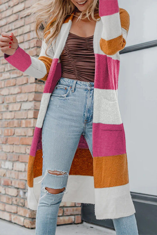 EB | Gestrickte Strickjacke mit offener Vorderseite und Farbblock