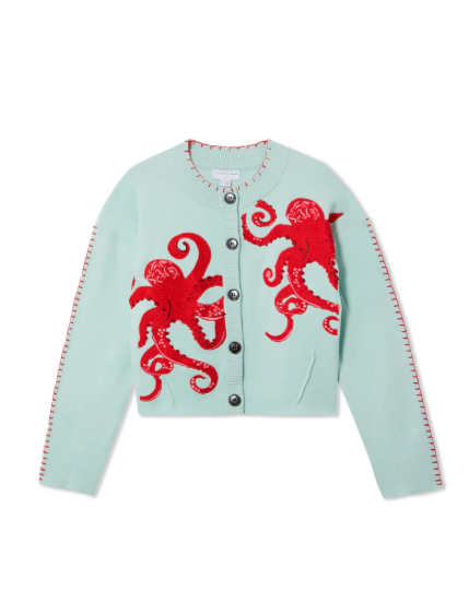 EB | Küstenstrickjacke mit Oktopus-Motiv und Kontrastpaspelierung