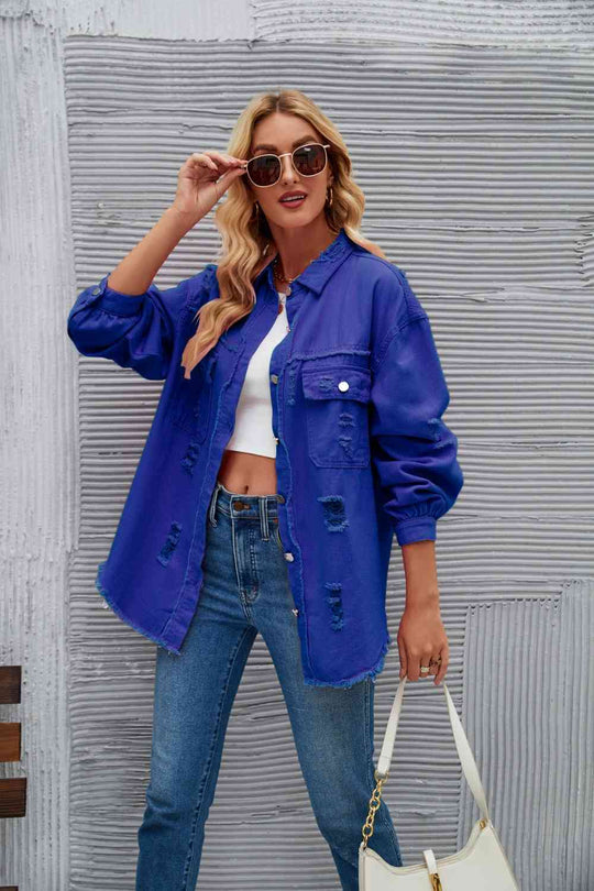 EB | Zerrissene Rohsaum-Denimjacke