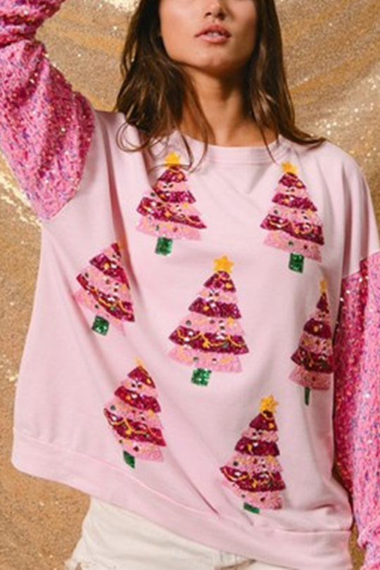 EB | Weihnachten Lässig Locker Rundhals Pailletten Ärmel Sweatshirt