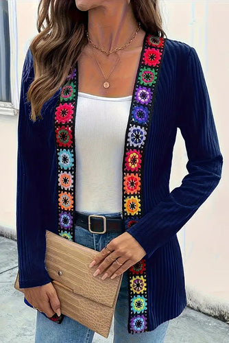EB | Strickcardigan mit Blumenrand und langen Ärmeln