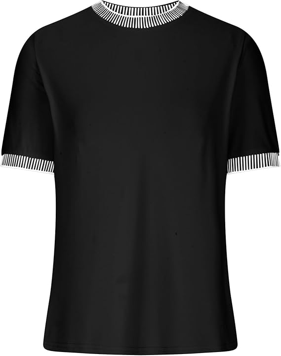 Damen Lässiges Kurzarm-Shirt mit Modischem Streifenkragen EB