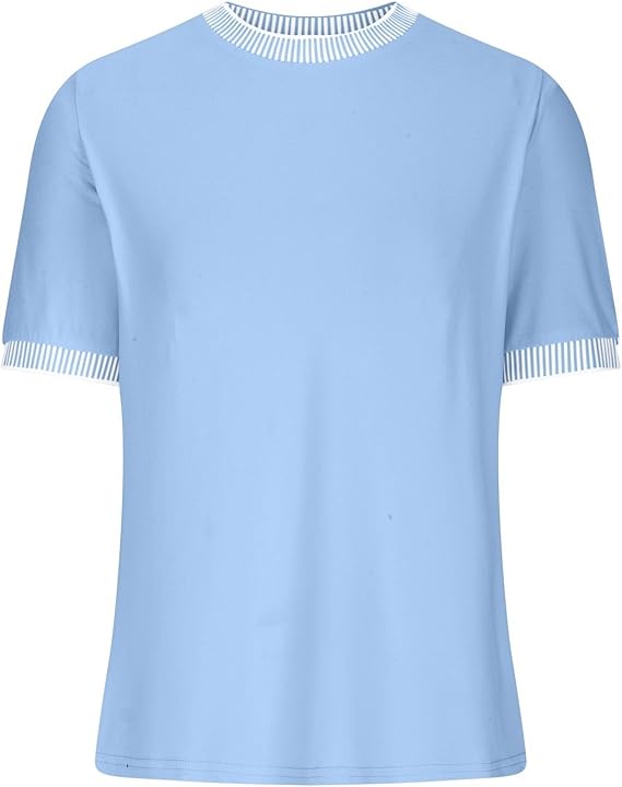Damen Lässiges Kurzarm-Shirt mit Modischem Streifenkragen EB