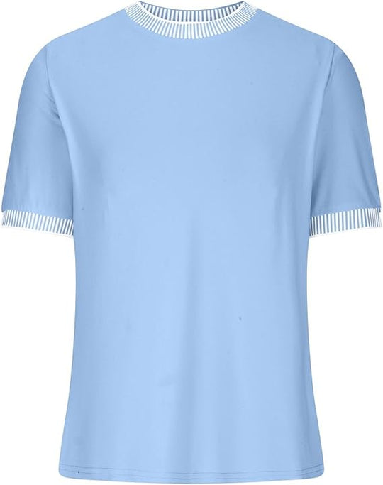 Damen Lässiges Kurzarm-Shirt mit Modischem Streifenkragen EB