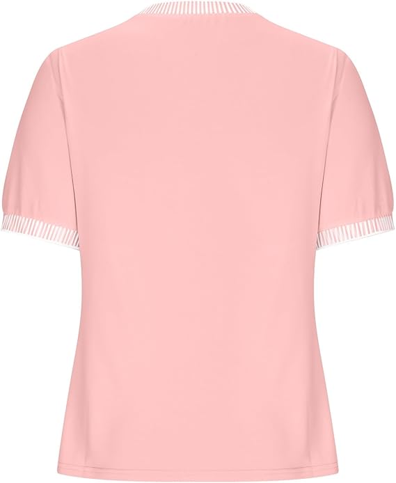 Damen Lässiges Kurzarm-Shirt mit Modischem Streifenkragen EB