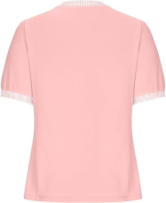 Damen Lässiges Kurzarm-Shirt mit Modischem Streifenkragen EB
