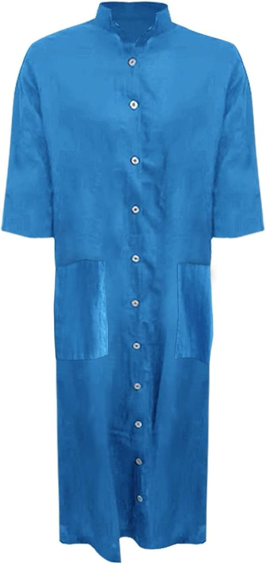 EB | Lockeres Langes Kleid mit Langen Ärmeln und Seitentaschen Kleid