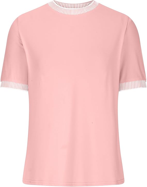Damen Lässiges Kurzarm-Shirt mit Modischem Streifenkragen EB