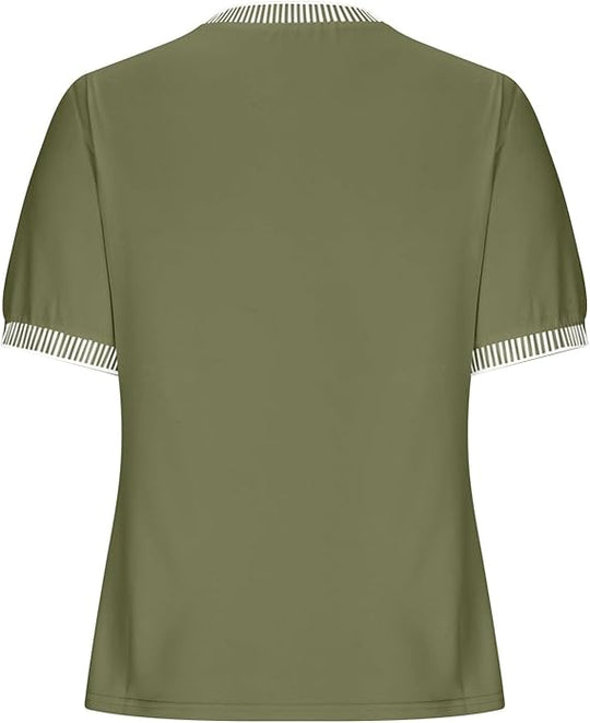 Damen Lässiges Kurzarm-Shirt mit Modischem Streifenkragen EB