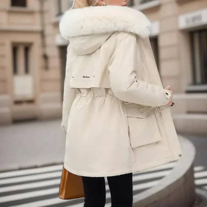 EB | Parka Mantel – Isoliert Mid-Thigh Passform – Kunstfell Kapuze – Verstellbare Taille
