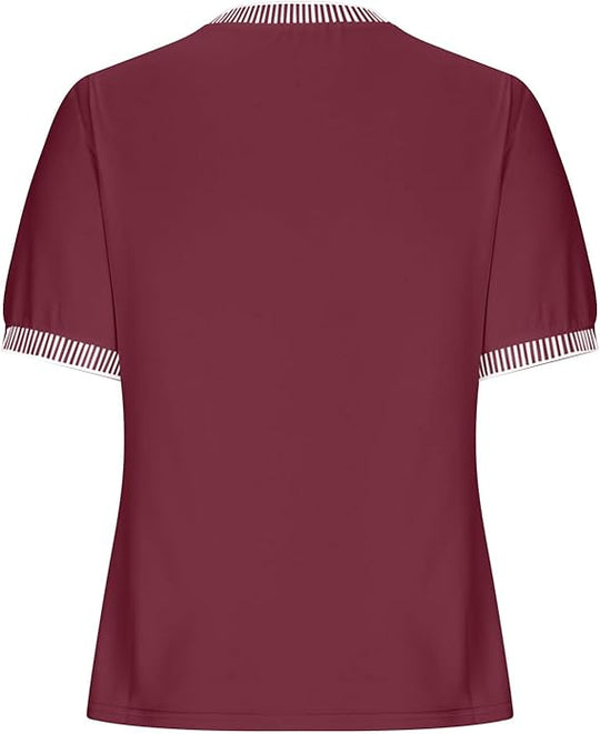 Damen Lässiges Kurzarm-Shirt mit Modischem Streifenkragen EB