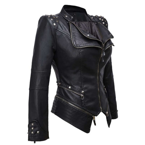 EB | Damen Enganliegende Genietete Biker Lederjacke