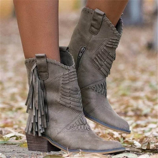 Stylische Damen Stiefel mit Fransen EB