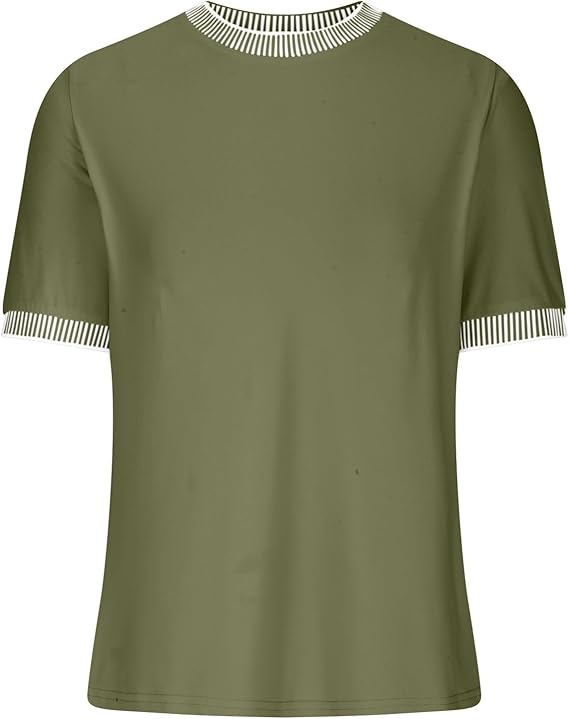 Damen Lässiges Kurzarm-Shirt mit Modischem Streifenkragen EB