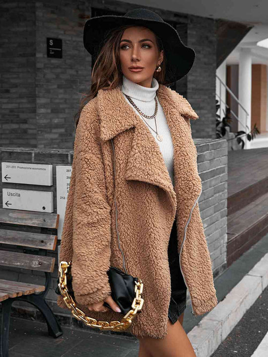 EB | Double Take Zip up Teddy Jacke mit Kragen