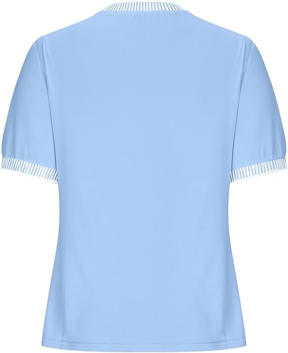 Damen Lässiges Kurzarm-Shirt mit Modischem Streifenkragen EB