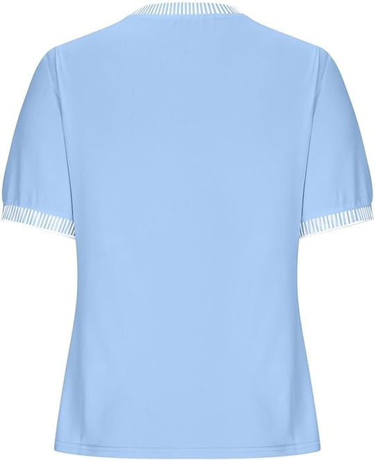Damen Lässiges Kurzarm-Shirt mit Modischem Streifenkragen EB