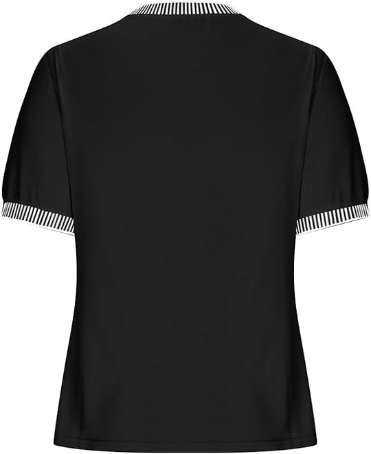 Damen Lässiges Kurzarm-Shirt mit Modischem Streifenkragen EB